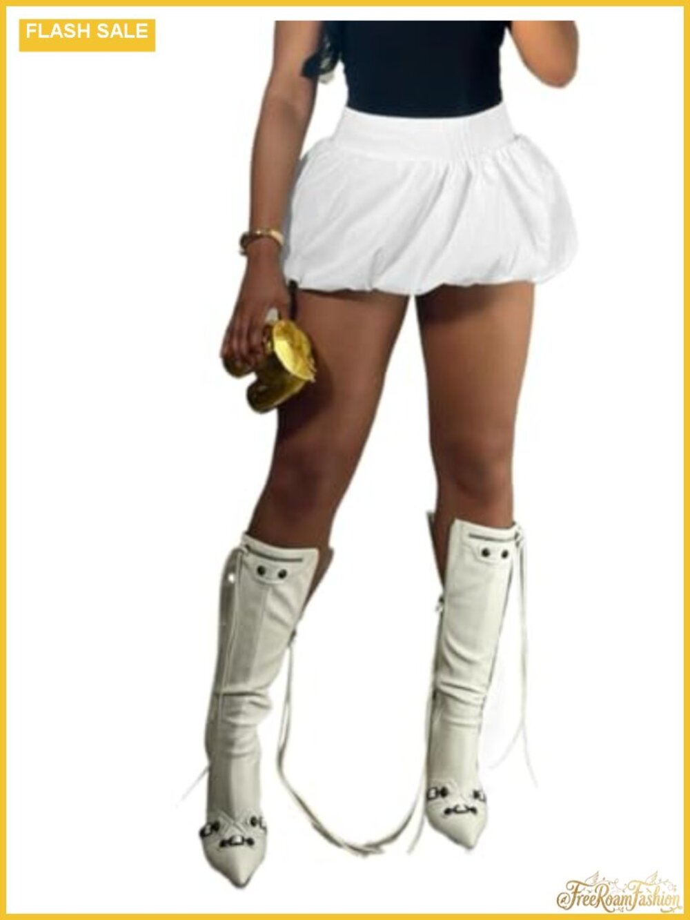 Women Bubble Mini Skirt High Waist Puffy Balloon A-Line Polyester Skirt